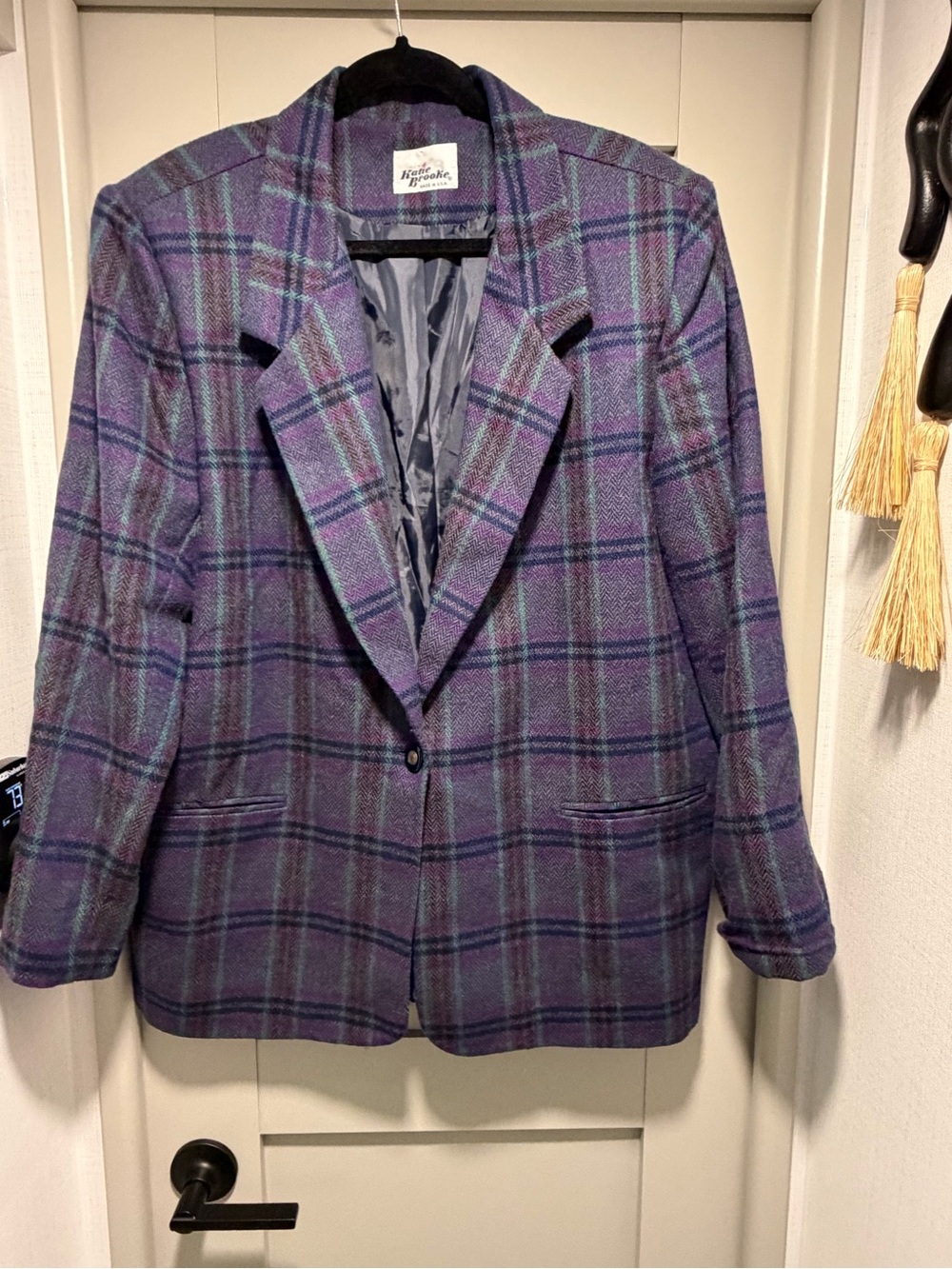 Vintage Katie Brooke Purple Plaid Single-Button Blazer